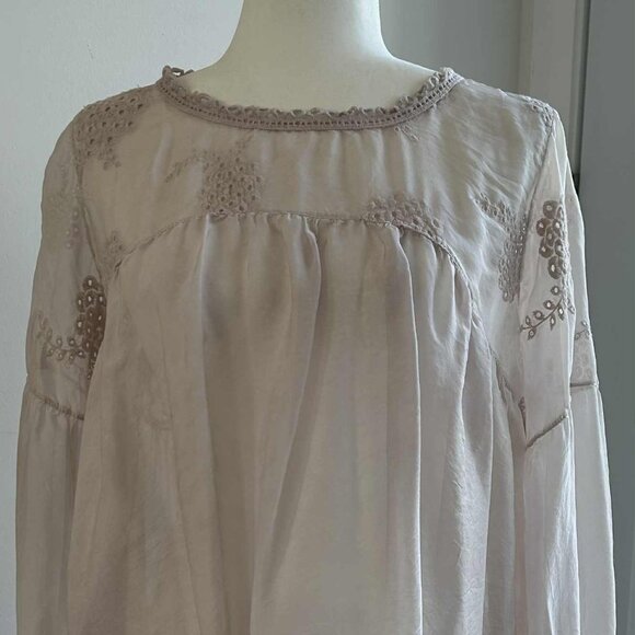Bella Amore Italy Dusty Rose Sheer Silk-Blend Gauze Embroidered Blouse – EU L - Picture 3 of 13